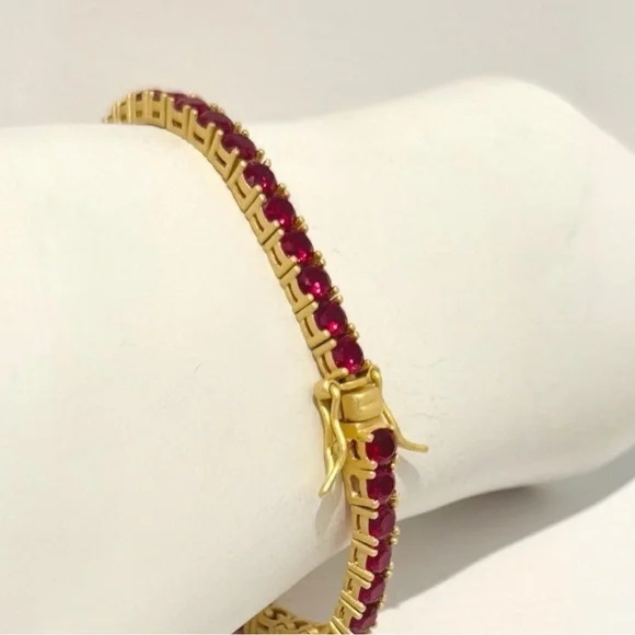 Freida Rothman Midnight Tri-Tone Twilight 14K Gold Tennis Bracelet Ruby Red - Picture 6 of 14